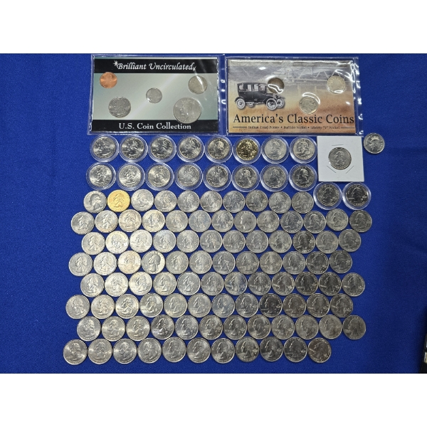 Assorted Coins: "Americas Classic Coins", BU Coin Collection, & Lot of Quarters Total FV: $29.52