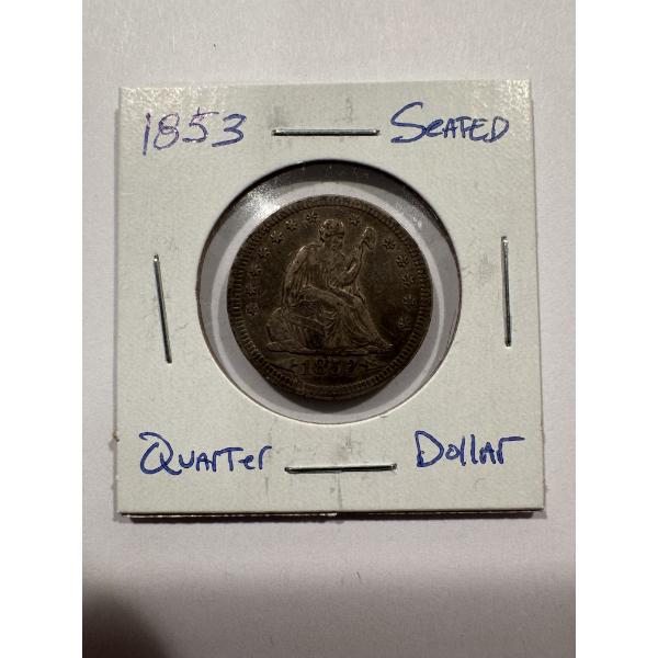 1853 United States Seated Liberty Quarter Dollar - Incredible Coin - Guaranteed Authentic