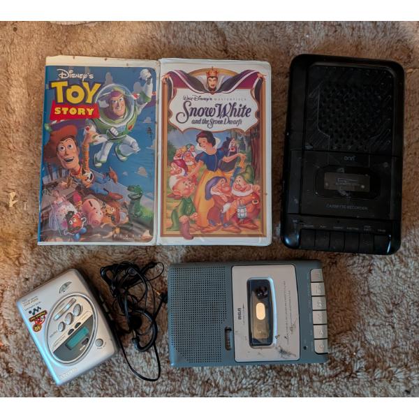 VHS Toystory And Snow White, 2 Tape Recorders And Sony Walkman