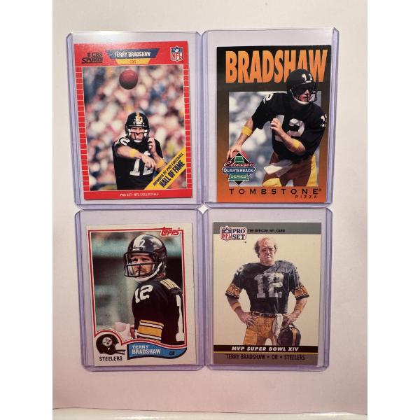 4 - Terry Bradshaw Pittsburgh Steelers Football Cards In Holders - All Mint Condition