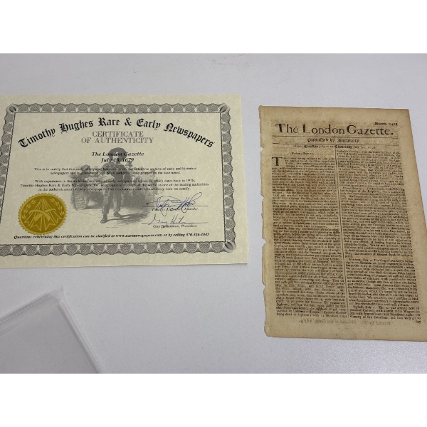 The London Gazette July 10, 1679 Newspaper Clip laminated with Certificate of Authencitiy 