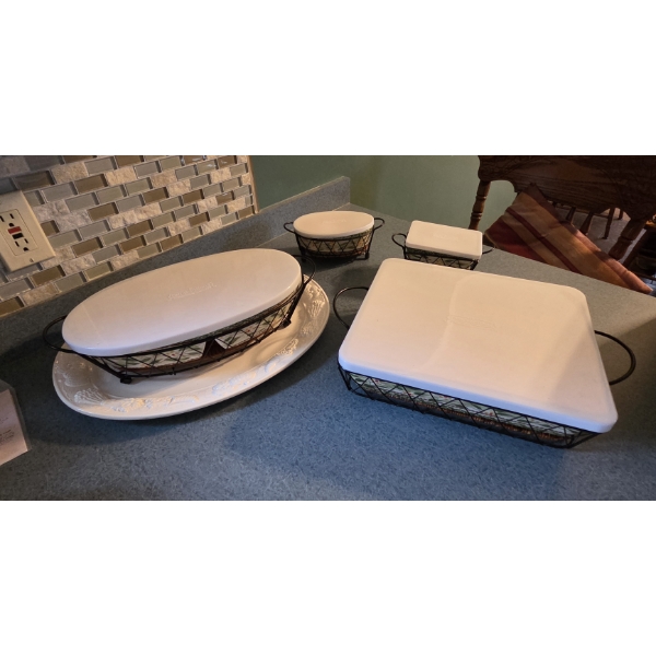 Louisville Home Pickup - Temptations Ovenware - Covered Dishes - Wicker Lined Metal Trays -More