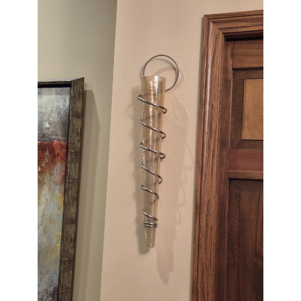 2 Pcs Art Glass Wall Sconces - 23" Overall - Amber Crackle Glass wWith Wall Mounts