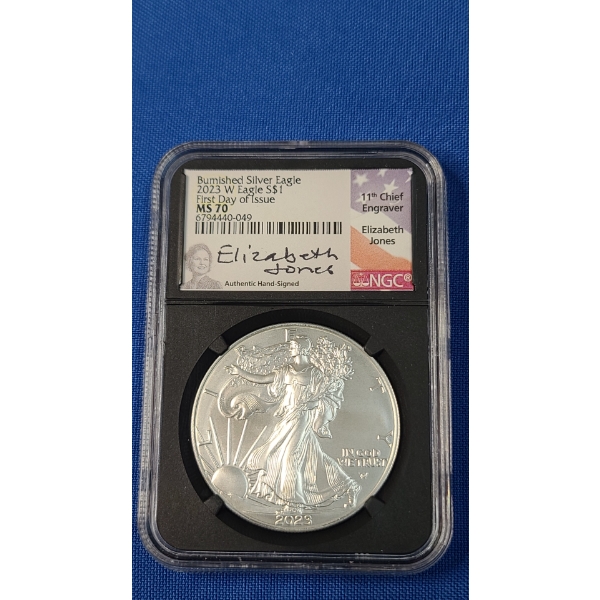 2023-W NGC MS70 Burnished First Day Of Issue 1 oz .999 Fine Silver American Eagle - Signed