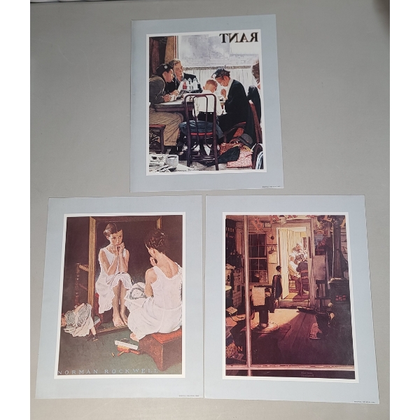 (3) 12" x 10" Vintage Sepco Book Plate Prints Of Norman Rockwell's 