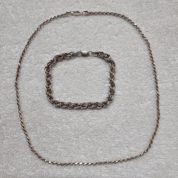 BRILLIANT!!! .925 Sterling Silver Set with 20" Rope Chain Necklace And 8" Rope Link Bracelet