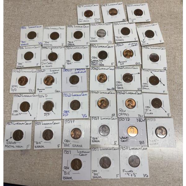 Assorted Pennies in Labeled Cards - Various Years - Some Errors - Etc. - FV $0.36