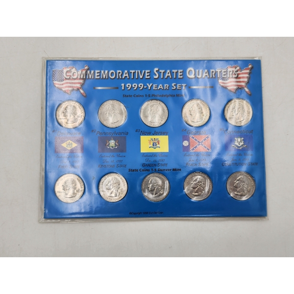 1999 Year Set Commemorative State Quarters Coin Collection in Protective Case 