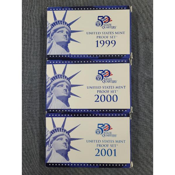 Three United States Mint Proof Sets Dating  1999-2001