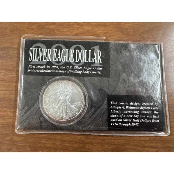 2001 United American Silver Eagle .999 Fine Silver Coin - Mint Condition