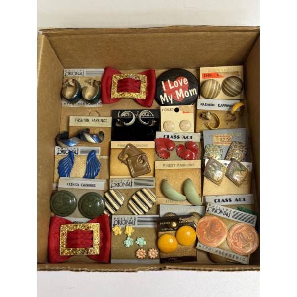 Lot of Costume Earrings in holders - Gorgeous - Bows - I love my Mom - Etc 