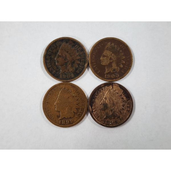 Four Assorted United States Indian Head Pennies ~ Two 1899, A 1900 & A 1901!
