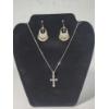 Image 1 : Sterling Silver 24in Necklace, Cross Pendant, Earrings - Total Weight: 13.9g