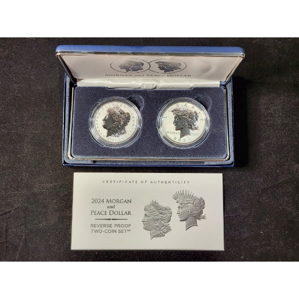 2024-S Morgan & Peace Dollar Reverse Proof Two-Coin Set - 99.9% Silver Coins Each With ASW 0.859 Oz