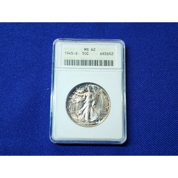 1945-S Silver Walking Liberty Half Dollar ANACS MS 62