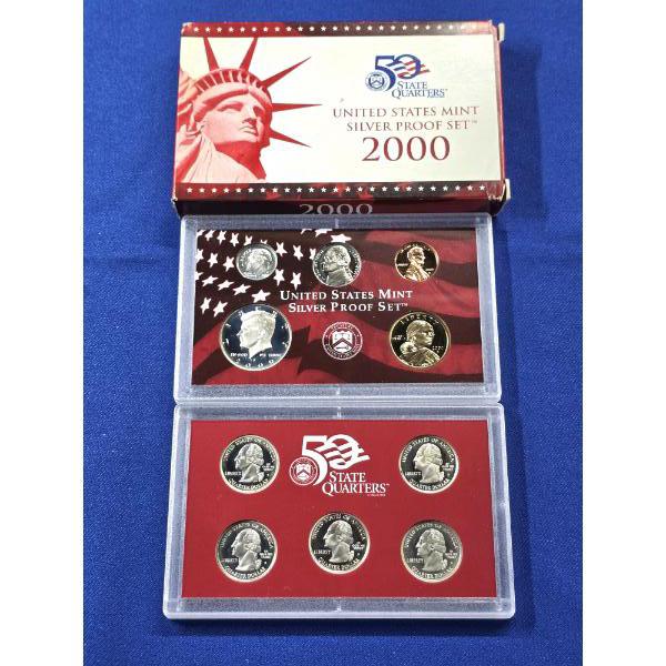 2000 S United States Mint Silver Proof Set - 10 Coins with Box & COA 