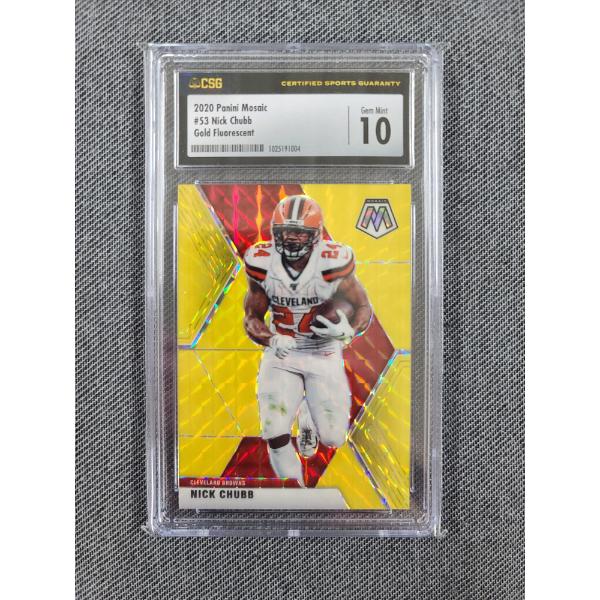CSG 10 Gem Mint 2020 Panini Mosaic #53 Nick Chubb Gold Fluorescent  08/20