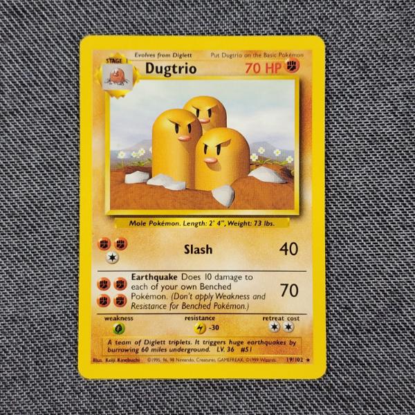 Dugtrio 19/102 NON-Holo Rare Vintage Base Set Pokemon Trading Card in Near Mint Condition!