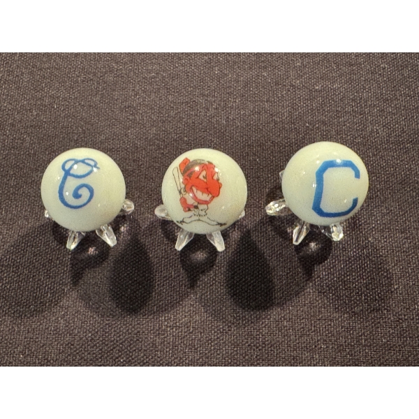 3 - Vintage Cleveland Indians Promotional Advertising Marbles Including Rare Chief Wahoo - Mint Cond