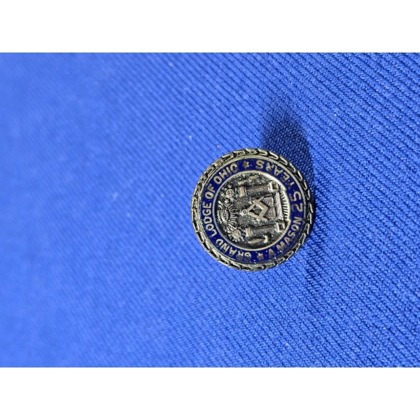 Vintage Grand Lodge of Ohio Mason 25 Years Pin - Sterling Silver w/ case 4 grams