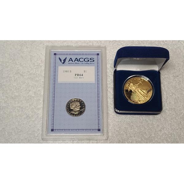 AACGS 1980-S PR64 Susan B. Anthony Dollar & 1933 24K Gold Layered Double Eagle Commemorative Coin