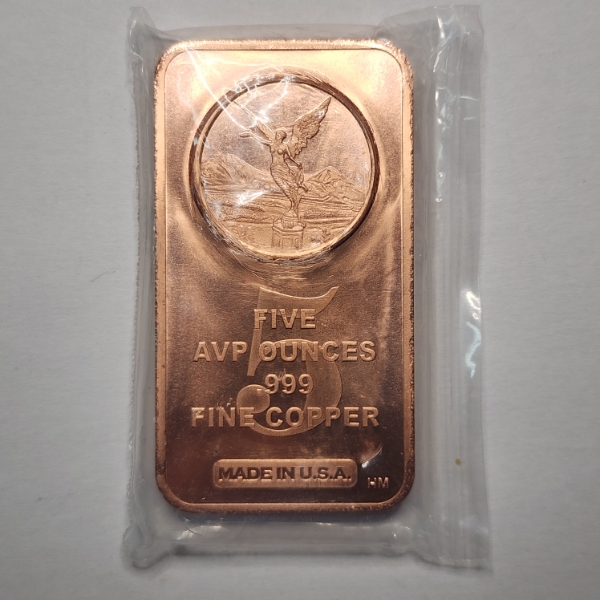 Libertad Design 5 AVP Ounces .99 Fine Copper Bar - In Sealed Package