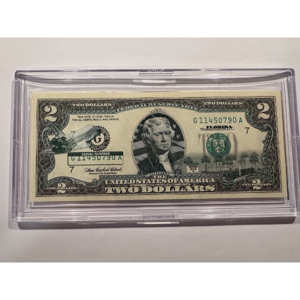 2003 United States Jefferson FLORIDA $2.00 Bill In Hard Case Holder - Mint Condition - RARE