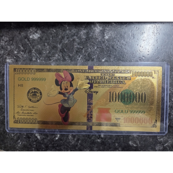 Rare Disney Minnie Mouse Gold Foil .999999 24k Note