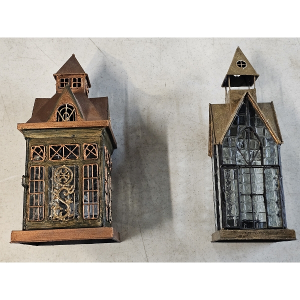 2 Steeple-Shaped Tea Light Candle Holders (11")