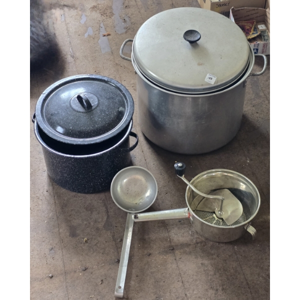 Vintage Stock Pots, Ladle and Ricer