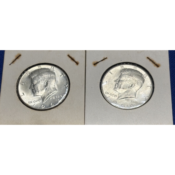 Lot of 2 90% Silver 1964 Kennedy Half-Dollars, FV $1.00
