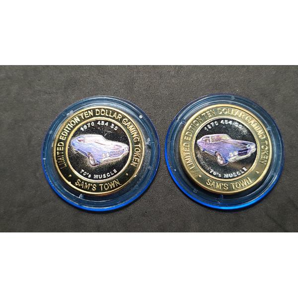(2) Encapsulated Limited Edition 1970 454 SS 70's Muscle Car Sam's Town/Las Vegas $10 Gaming Tokens 