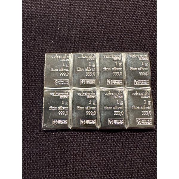 8 - Valcambi One Gram .999 Fine Silver Bars - Mint Condition - 8 Grams Total