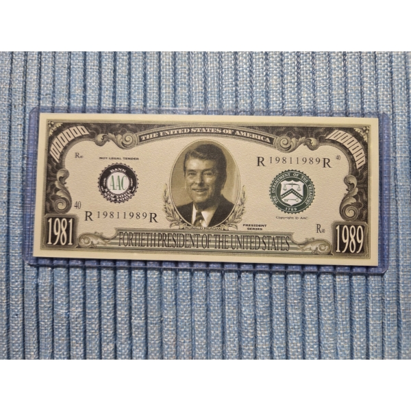 President Ronald Reagan Million Dollar Bill In Protective Holder - Exceptional Condition
