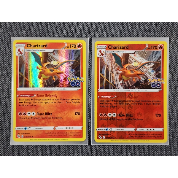 Two Charizard 010/078 Reverse Holo & Holo Pokemon Go Trading Cards 