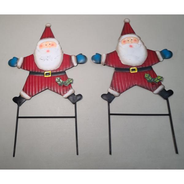 (2) Outdoor Metal Christmas/Holiday Santa Stakes - Approx. 19in Tall