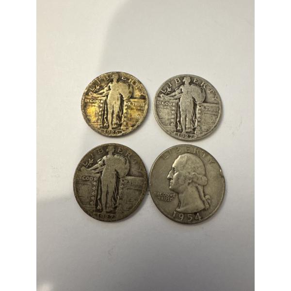 4 - United States 90 Percent Silver Quarters Including Standing Liberty - Great Coins $1.00 Face 