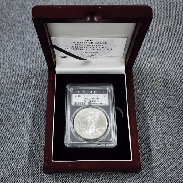 PCGS MS70 United States 2018 Silver 1 Oz .999 Fine Eagle in Nice Wooden Case