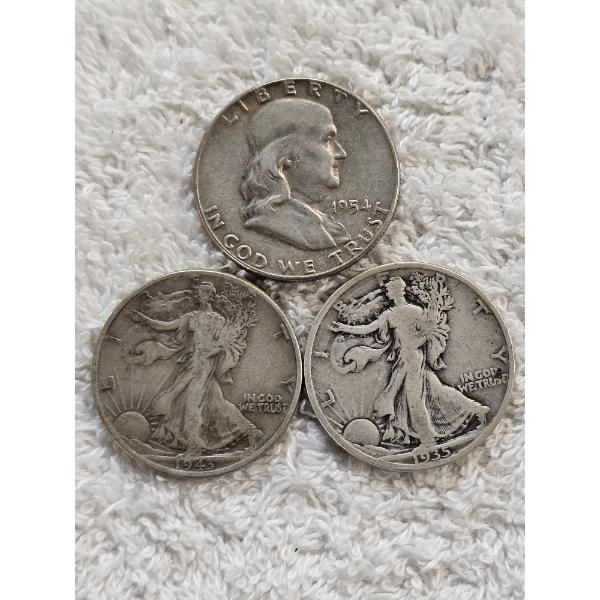3 Assorted 90% Silver Half Dollar Coins - AFV $1.50