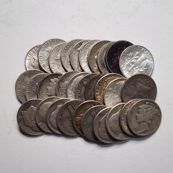 $3.00 Face Value in Assorted 90% Silver United States Dimes Ft. Mercury & Roosevelt Dimes
