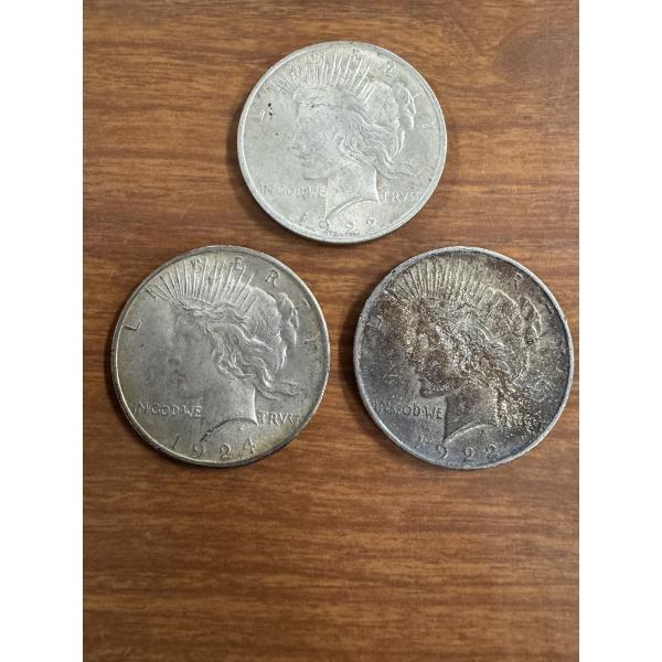 3 - United States PEACE Silver Dollars In Great Condition