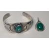 Image 1 : Sterling Silver Southwestern Style Cuff Bracelet With Turquoise & Gemstone Pendant - Weight: 28.8g