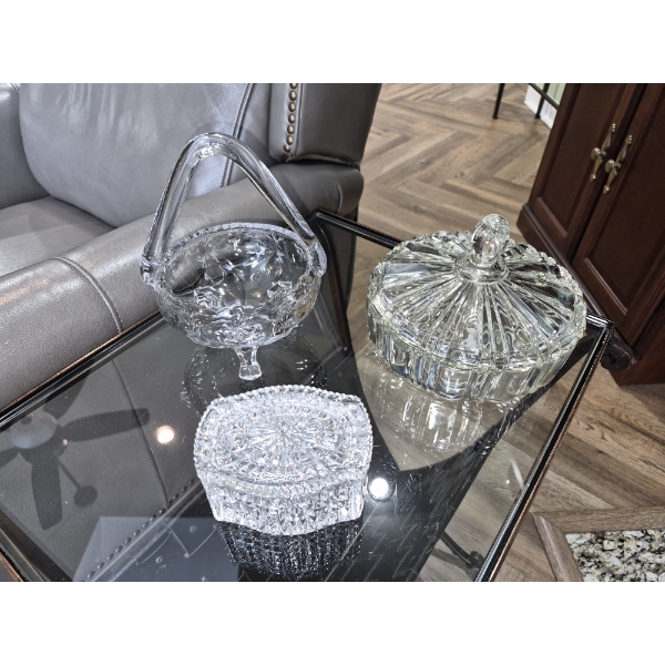 PICKUP IN NORTHFIELD - 3 Pc Glass Items Shown On Magazine Rack (Mag Rack Sold Separately) - See Pics