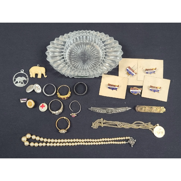 Lot of Assorted Vintage Jewelry Including Some Sterling (7.5 GRAMS), Crystal Dish & More!