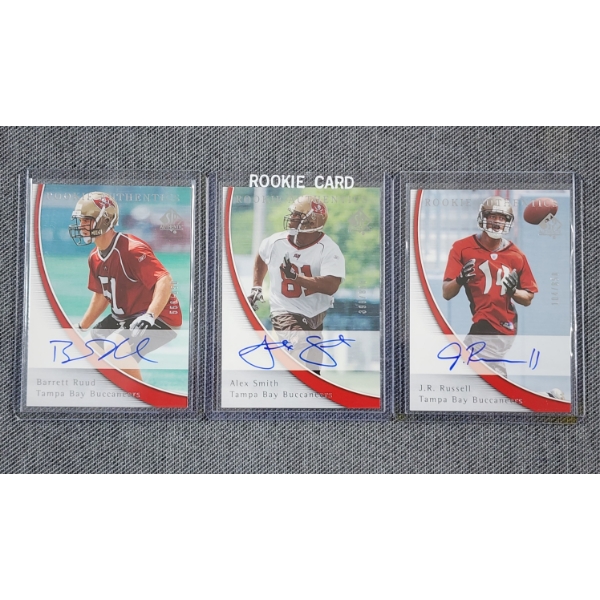 Three Upper Deck AUTOGRAPHED Tampa Bay Buccaneers NUMBERED Rookie Authentics Football Trading Cards