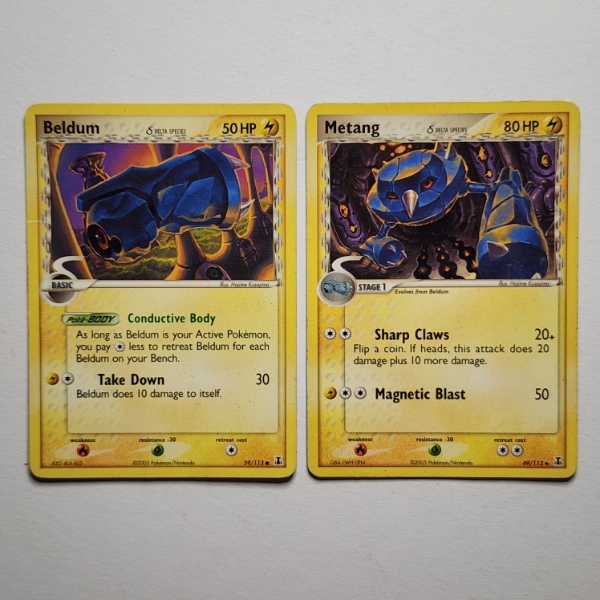 Two Vintage Non Holo Delta Species Pokemon Trading Cards - Beldum 59/113 & Metang 49/113