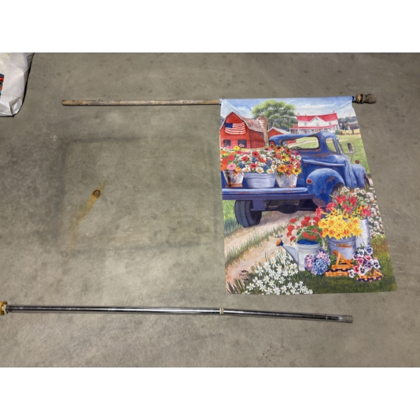 Home Banner with extendable pole - America - Car - Flowers - 62 inch pole 