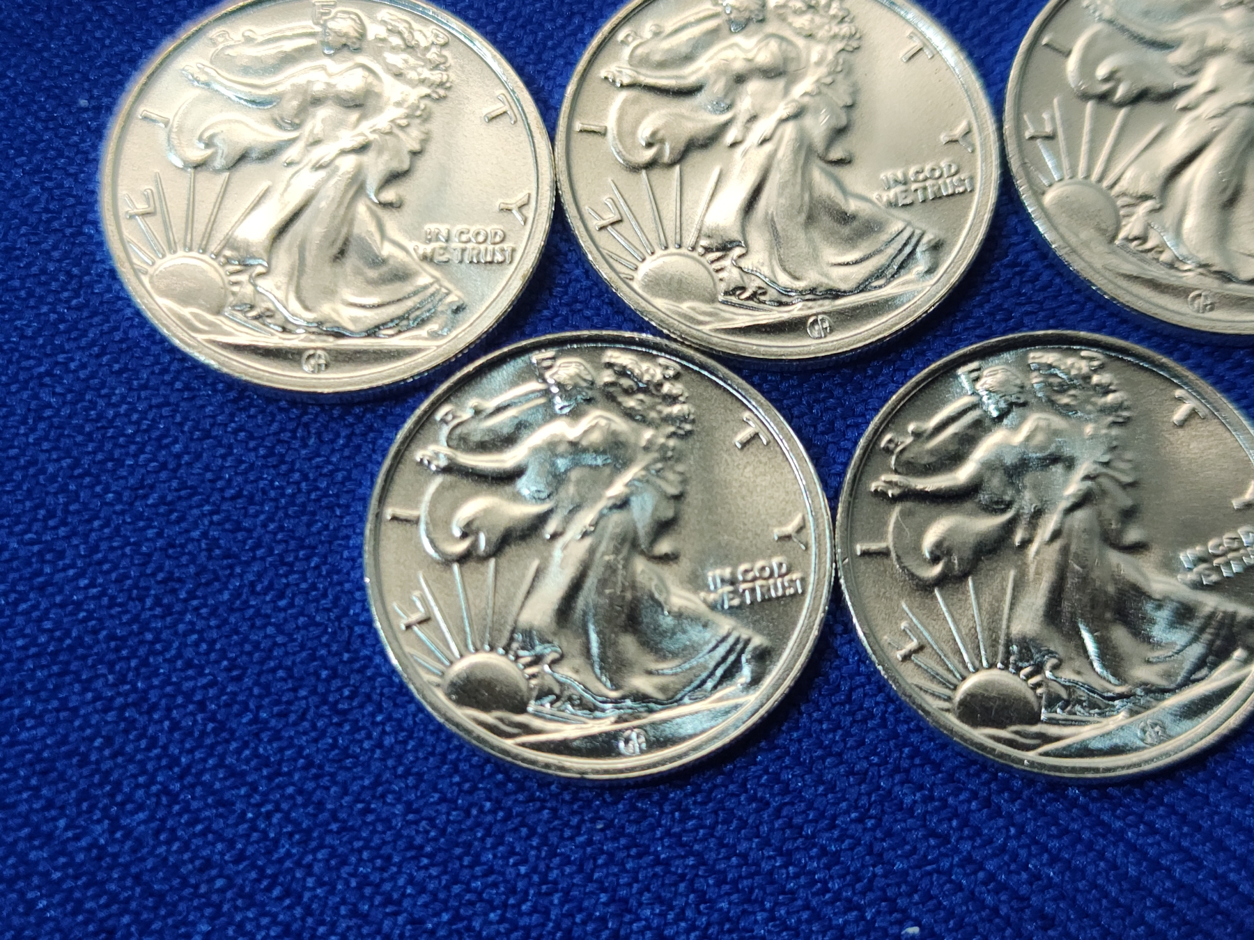 Liberty Tree Silver Rounds Lot of (5) 1/10th troy oz Walking Liberty Silver Rounds .999 Fine ...