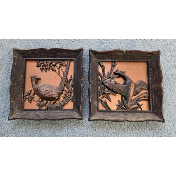 PICKUP IN CANTON - Two Unique Vintage 9''x9'' Copper Accent Wall Hanging Pictures