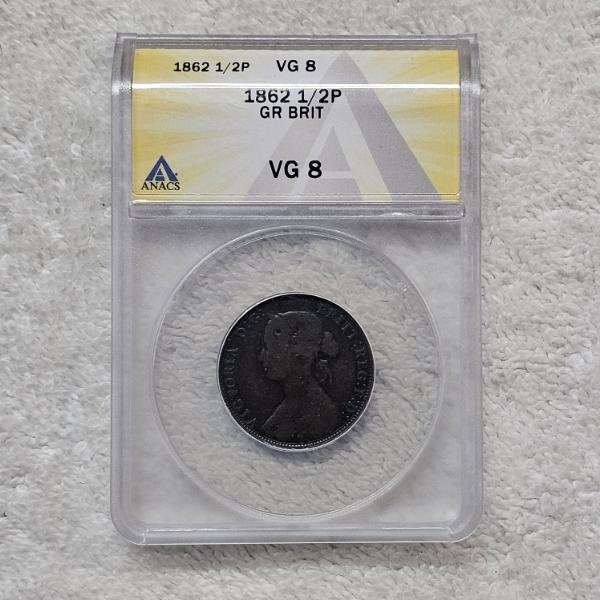 ANACS VG 8 1862 Great Britain Half Penny